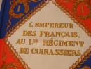 Drapeau du 1er regiment de cuirassier en soie peinte avec hampe démontable, 60 x 60 cm