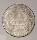 Napoléon 1809 tête laurée Empire Français 5 francs, pièce argent