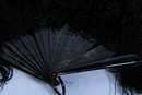 Grand éventail en plumes d'autruche noir. Belle époque