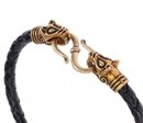 Bracelet cuir et métal avec tête de loup