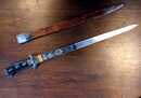 Dague de vènerie XVIII ème, garnitures en argent, superbe lame bleuie dorée.
