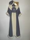 Manteau bordé de fausse fourrure + coiffe + réticule assortis