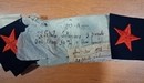 Grande guerre. Étoiles d'éclaireur de cavalerie en soie rouge/drap de laine bleu. Neuf de stock. Prix à l'unité