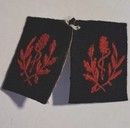 WWI. Paire de broderies de col au caducée rouge sur bleu marine foncé, 1892 ? Neuf de stock. 