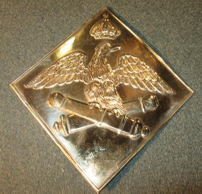 Plaque de shako laiton d'artillerie à pied, ligne, règlement de 1806-1810