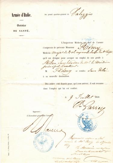 Nomination à un poste de médecin major signé H Larrey