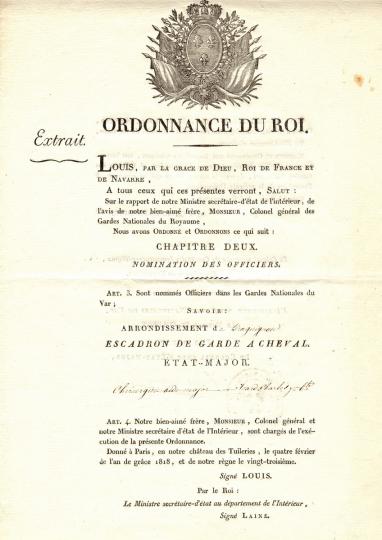 Doc- Medecine- 3 documents fev et mars 1818 - Nomination au grade de chirurgien aide major de Icart Charles Baptiste