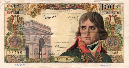 Billet de banque 100 nouveaux francs Bonaparte: G.4-11-1960.G.