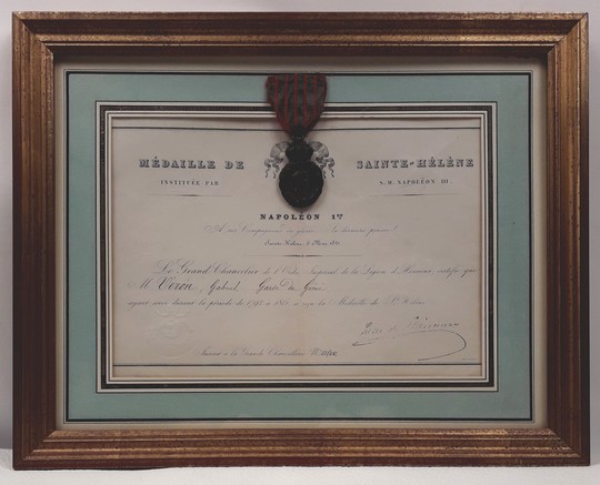 Medaille de Sainte-Hélène avec son diplôme