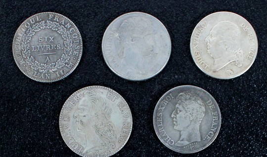 5 COPIES d'écus de Louis XV à Charles X