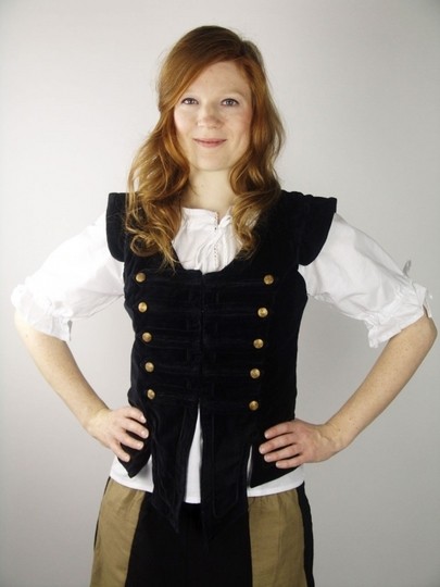 Gilet noir en velours Adaliz à brandebourgs