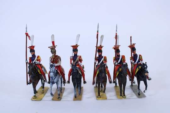 6 lanciers rouges, dont trompette, par Lucotte