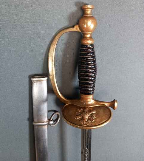 Polytechnique. Épée dite Tangente. Monogrammée, lame gravée à l'acide 1894 X 1896