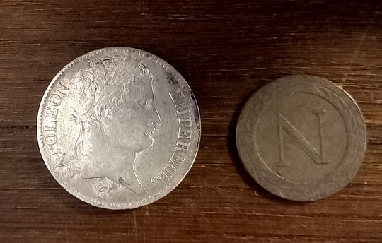 5 francs (écu) Napoléon Ier tête laurée - Argent- Lille (W) 1811 + 5 centimes BB Empire