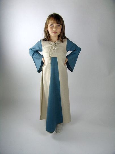 Robe enfant médiévale Margotte - Promo - Arrêt écru manches bleues