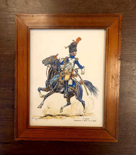 Lithographie rehaussée à la main, et signée, d'Eugène Leliepvre. Grenadier à cheval de la Garde Impériale 1er Empire.