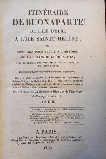 Itineraire de Buonaparte de l'ile d'Elbe à l'ile Sainte Hélène. ANCIEN PRIX: 148 €!