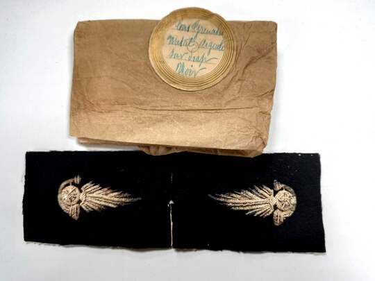 Paire de pattes de col d'officier DOUANIER en cannetille de fils d'argent sur drap noir.