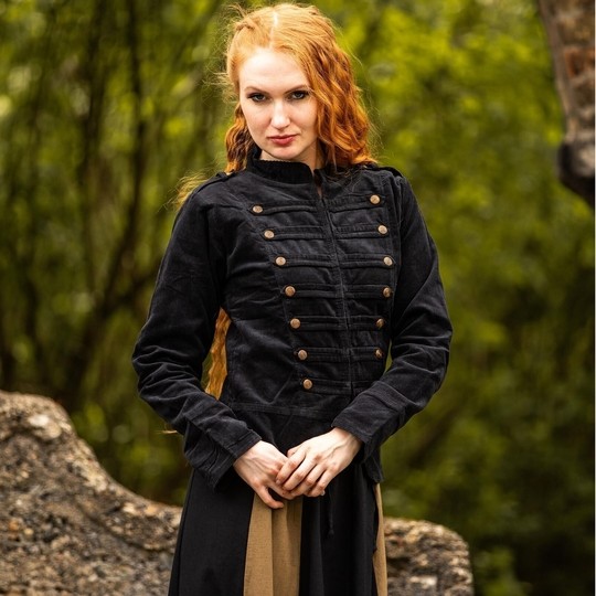 Veste Britt en velours noir à brandebourgs