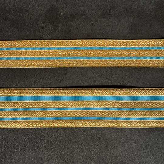 Galon Lézardé - Or 2 ou 3 raies bleu ciel - 22 et 32 mm - Fab. Française ancienne - Au mètre  