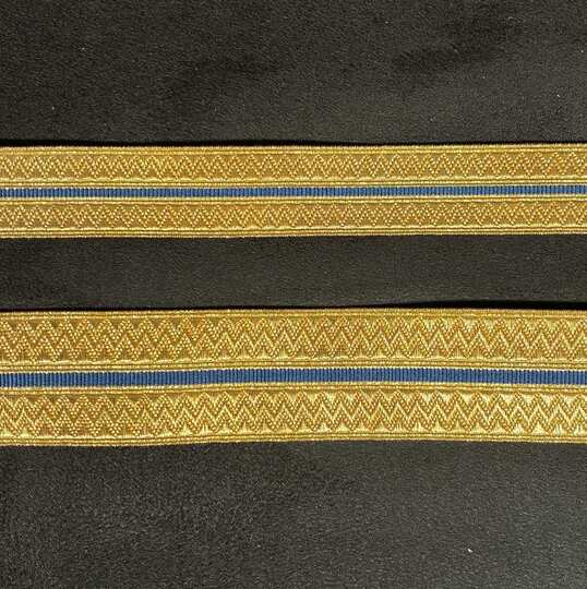 Galon Lézardé - Or 1 raie bleu céleste - 19 et 27 mm - Fab. Française ancienne - Au mètre   
