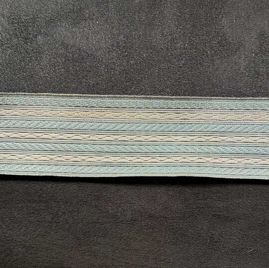 Galon art déco rayé bleu et blanc et à reflet argent - 40 mm - Fab. Française ancienne - Au mètre  